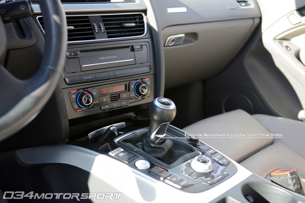 Tuned B8 Audi A5 2.0 TFSI with Eurocode Meisterwerk Adjustable Short Throw Shifter Installed