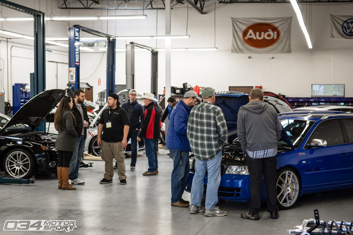 Crowds look at modified Audi and Volkswagen Cars at 034Motorsport