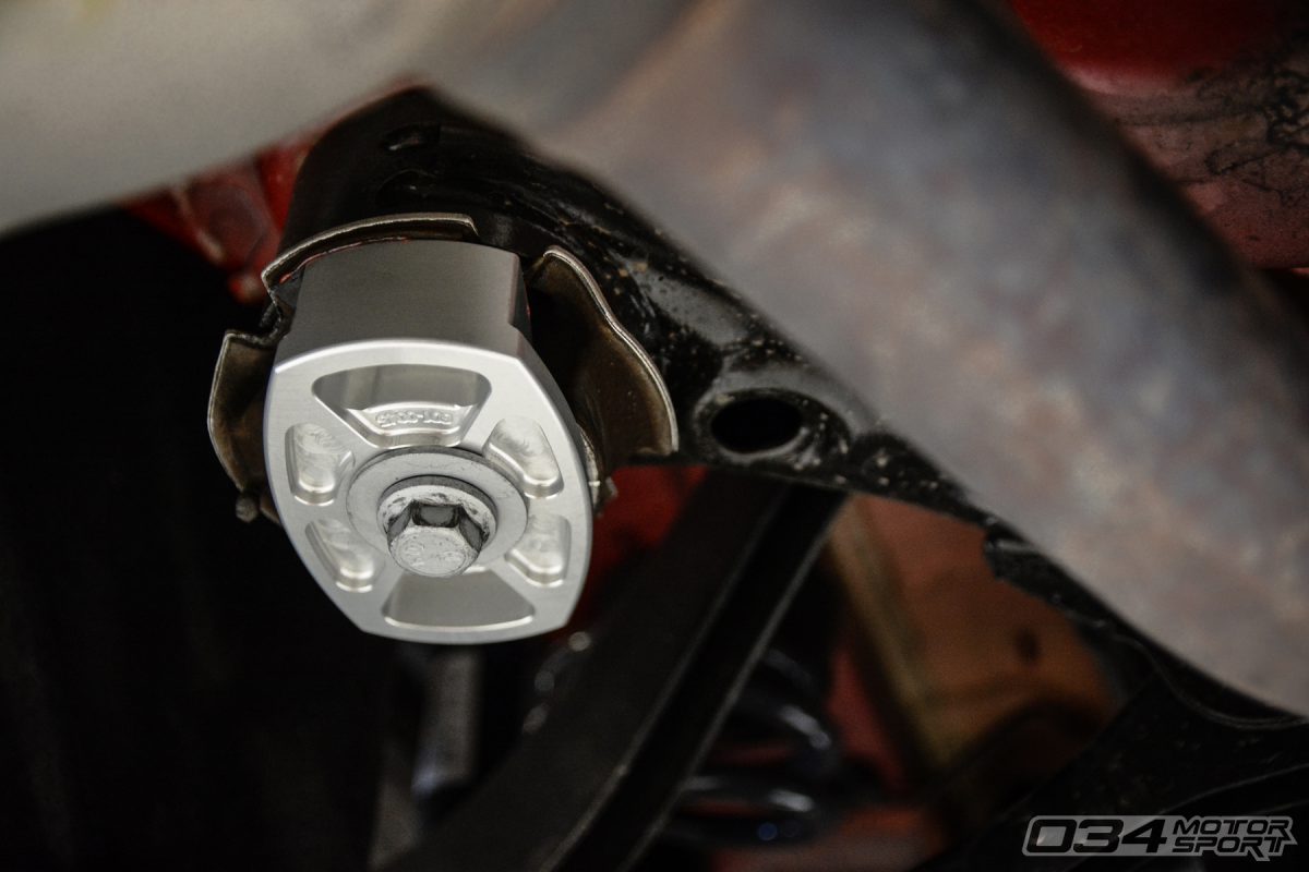 Installed Billet Aluminum Rear Subframe Mount Insert for B9 Audi A4