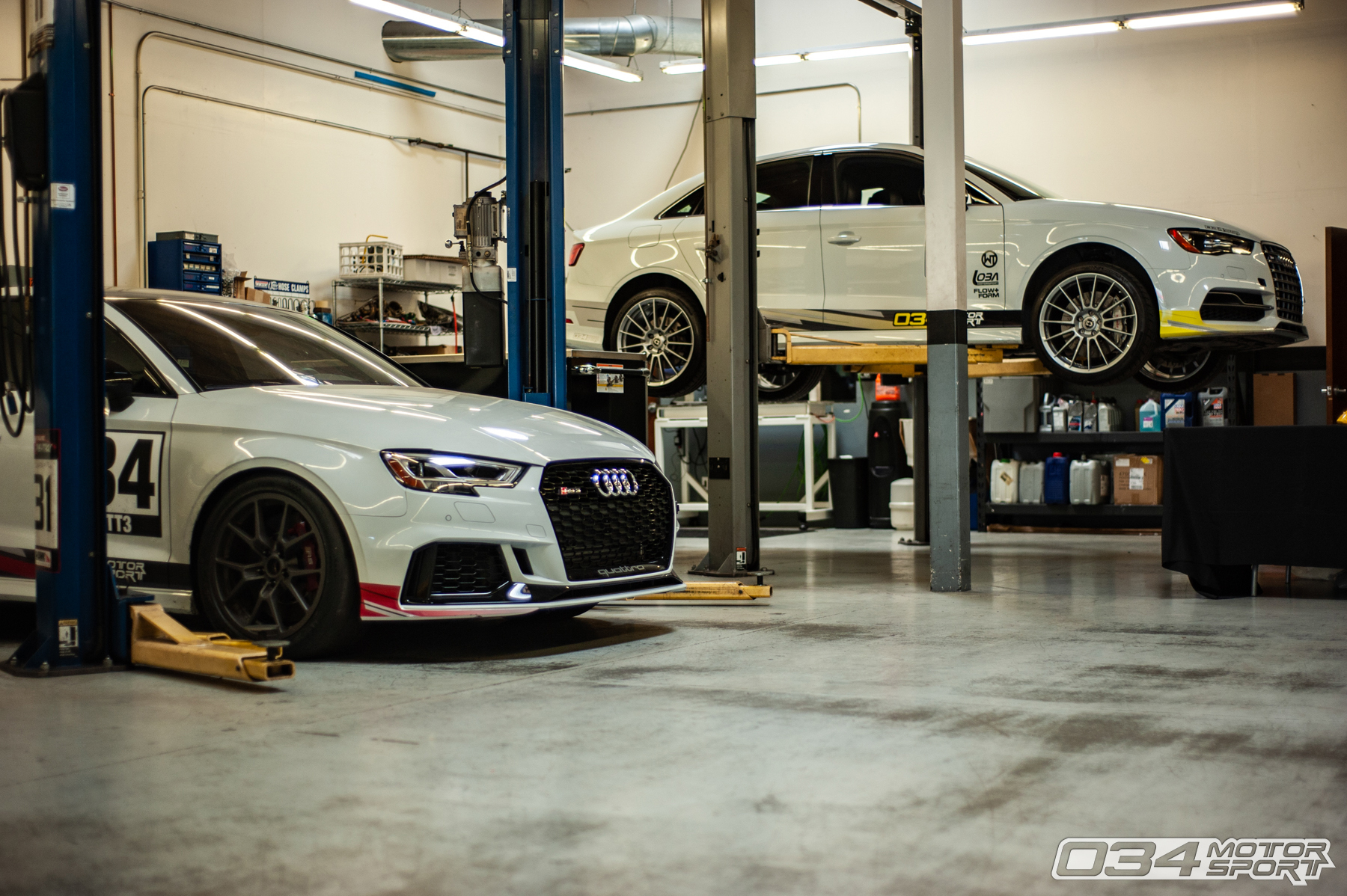 8V Audi RS3 and S3 Development Vehicles in 034Motorsport Service Department